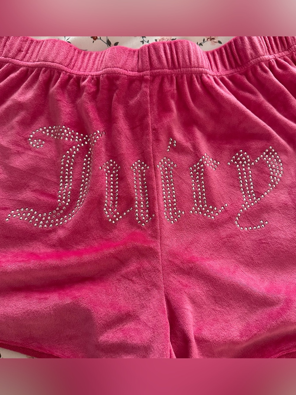 Juicy Couture Hot Pink Shorts Velvet Bling Letters Large Y2K 2000s Vintage Sexy